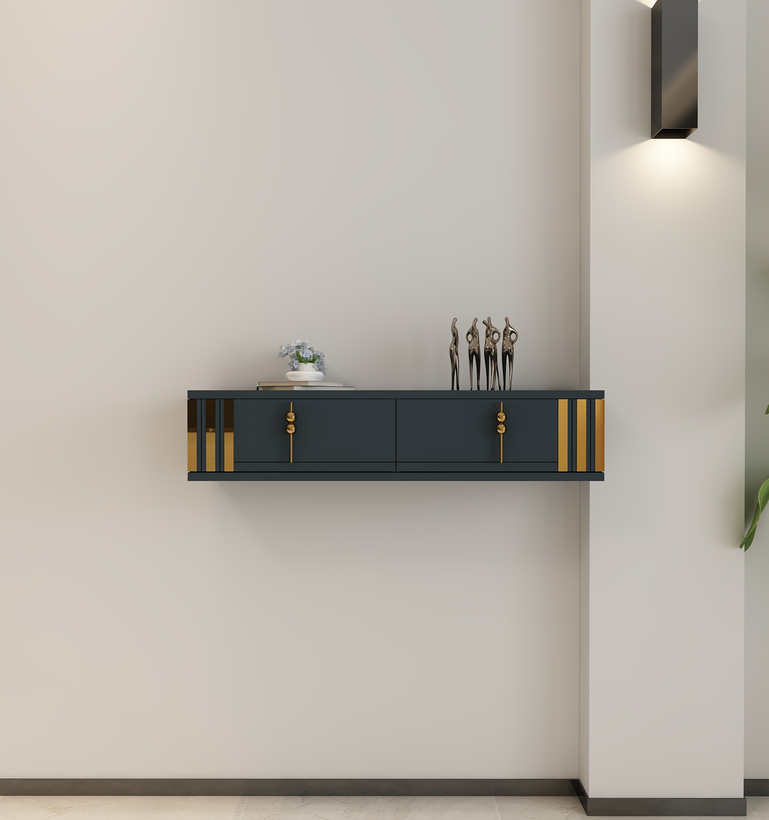 Skyp 90 cm Kapaklı, Raflı ,Duvara Monte Dresuar- Beyaz-Gümüş