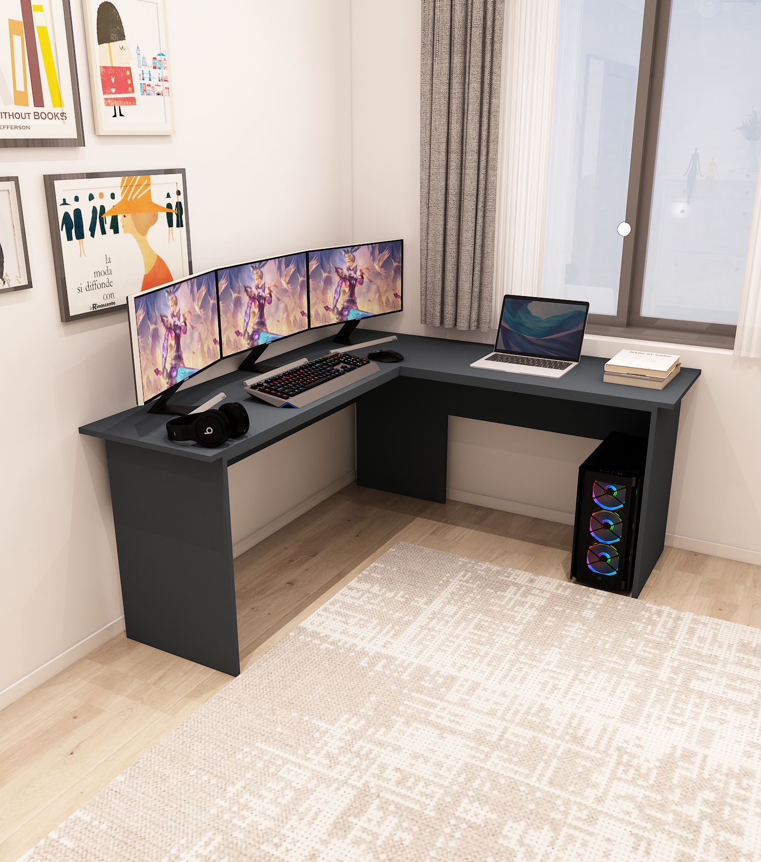 Kerva L Çalışma Masası | Antrasit - Antrasit